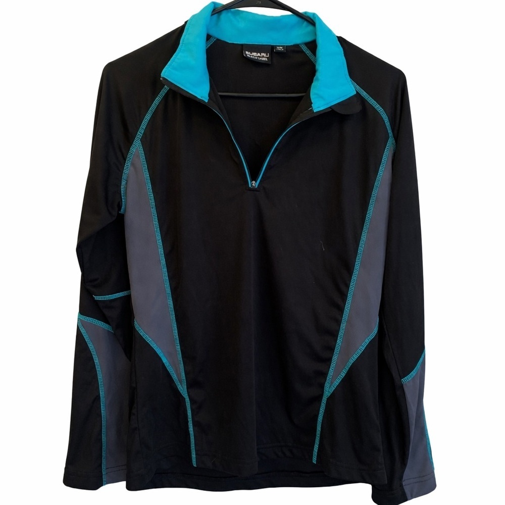 Subaru Black Label Activewear Black & Teal Quarter-Zip Pullover Size Medium